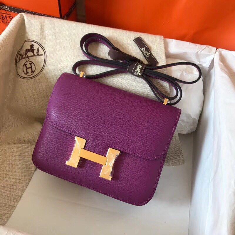 Hermes Constance 24cm Shoulder Bag In Anemone Epsom Leather